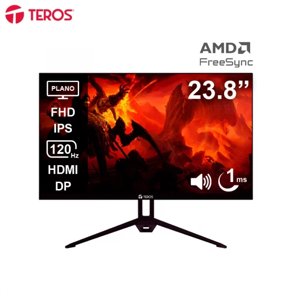 Monitor plano TEROS TE-2415S, 23.8″ FHD IPS, 120Hz, 1ms, HDMI, DP, Parlantes
