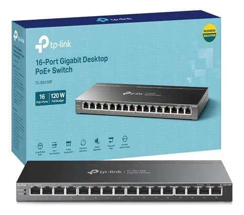 Switch TP-Link Gigabit de sobremesa de 16 puertos con PoE+ de 16 puertos