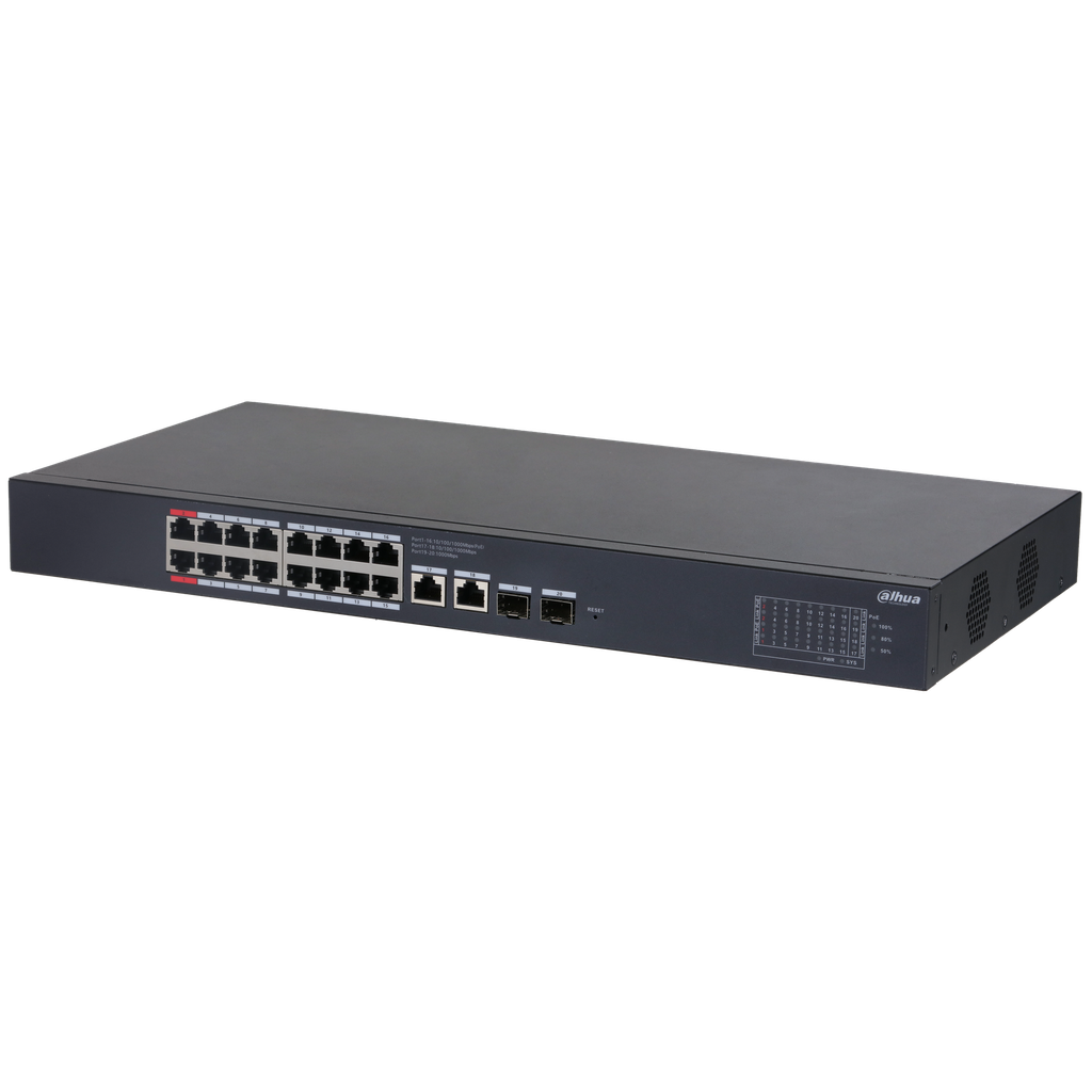 Switch PoE Dahua Cloud (DoLynk Care) L2 Gigabit 20P (16P PoE + 2P Uplink RJ45 + 2P SFP), 190W (P1-2 90W)